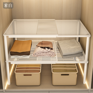 柜子分层架家用衣橱衣服收纳神器可伸缩置物架鞋柜鞋架隔断隔板架