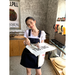 原色牛仔背带裙女叠穿短款 丹宁蝴蝶结 连衣裙 现货6.5折 辰米范