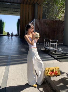 辰米范 一条神裤!!白色宽松阔腿休闲裤高腰直筒垂感西装长裤女