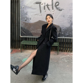 辰米范 外套 加厚呢子西装 黑色收腰毛呢大衣女秋冬新款 羊毛中长款