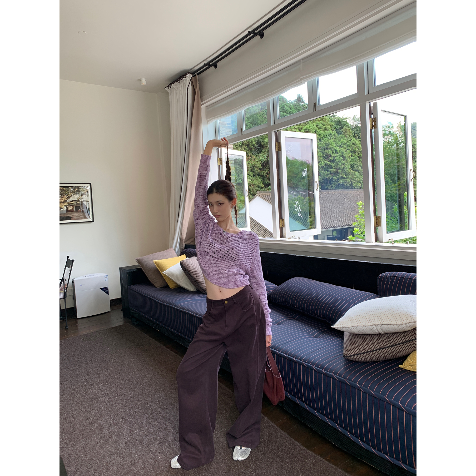 辰米范 日常系极简阔腿直筒镰刀裤女宽松弯刀裤藏肉显瘦休闲裤