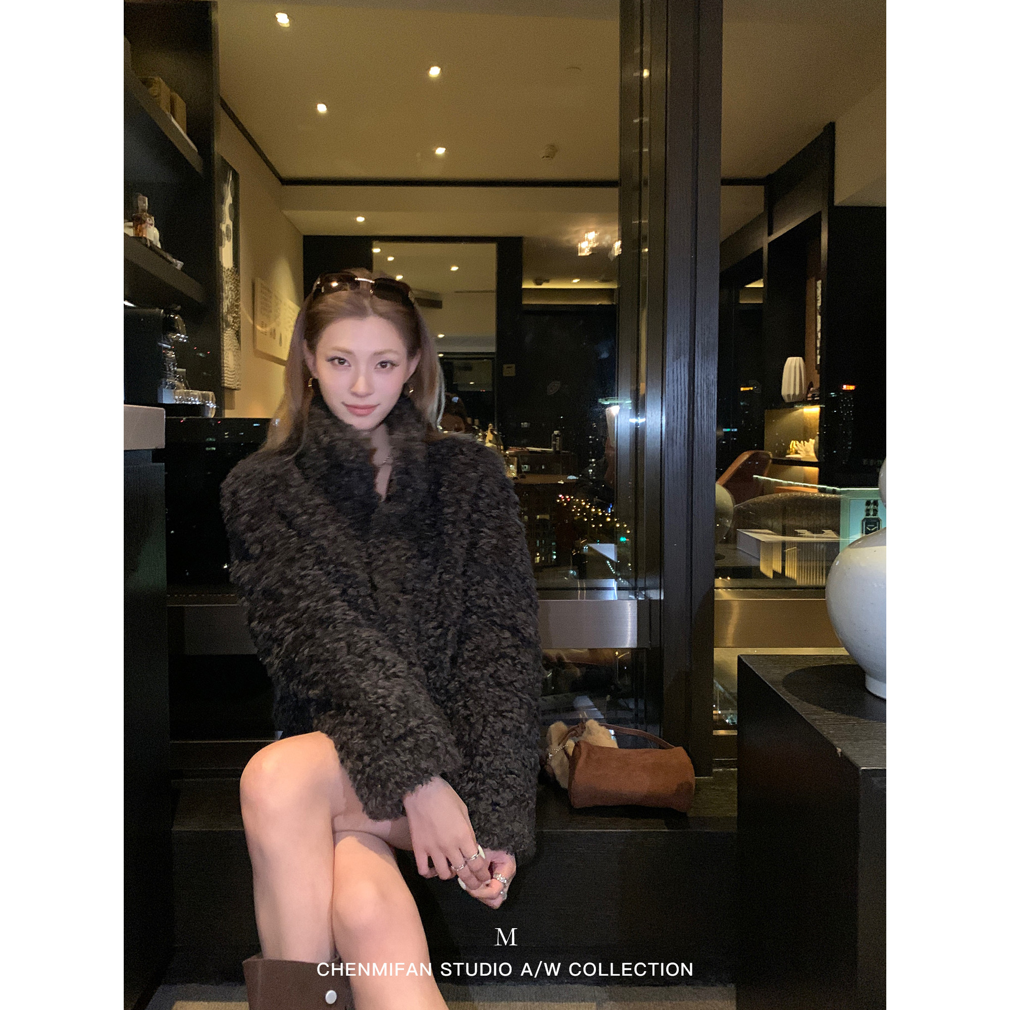 辰米范 清潭咖序 棕色泰迪毛毛立领外套女短款羊羔毛仿皮草上衣