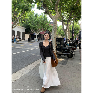 辰米范 流光纱优雅气质半身裙女设计感拼接缎面A字长裙 现货7折