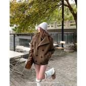 辰米范 现货7折 复古羊毛毛绒立领外套女羊羔毛双排扣毛呢外套