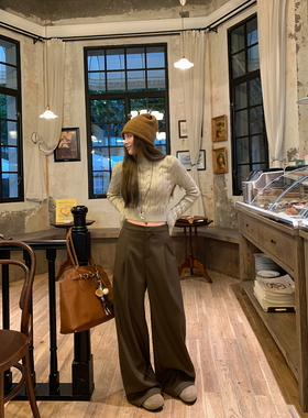 辰米范 黑色西装阔腿休闲裤女秋季新款高腰宽松显瘦垂感拖地长裤