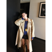 休闲廓形大衣 卡其色双排扣风衣外套女中长款 辰米范 现货6折