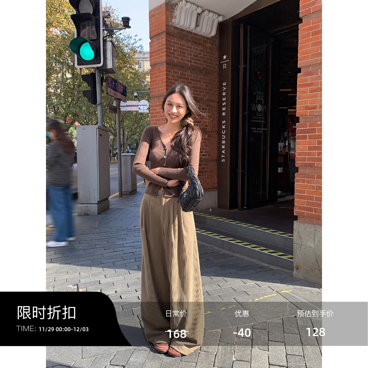 宽松灯芯绒抓绒休辰米范黑色