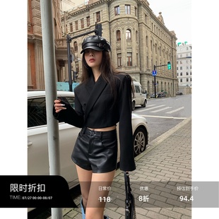 黑色短款 女春秋2025新款 辰米范 PU皮裤 显瘦外穿打底裤 皮质休闲裤