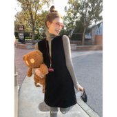 辰米范 优雅lady 1OO羊毛黑色深V领背心裙女气质双面呢连衣裙