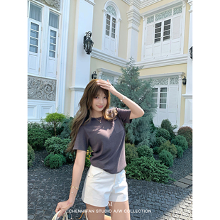 T恤女经典 松弛感口袋圆领短袖 基础宽松针织上衣 短期柏林 辰米范