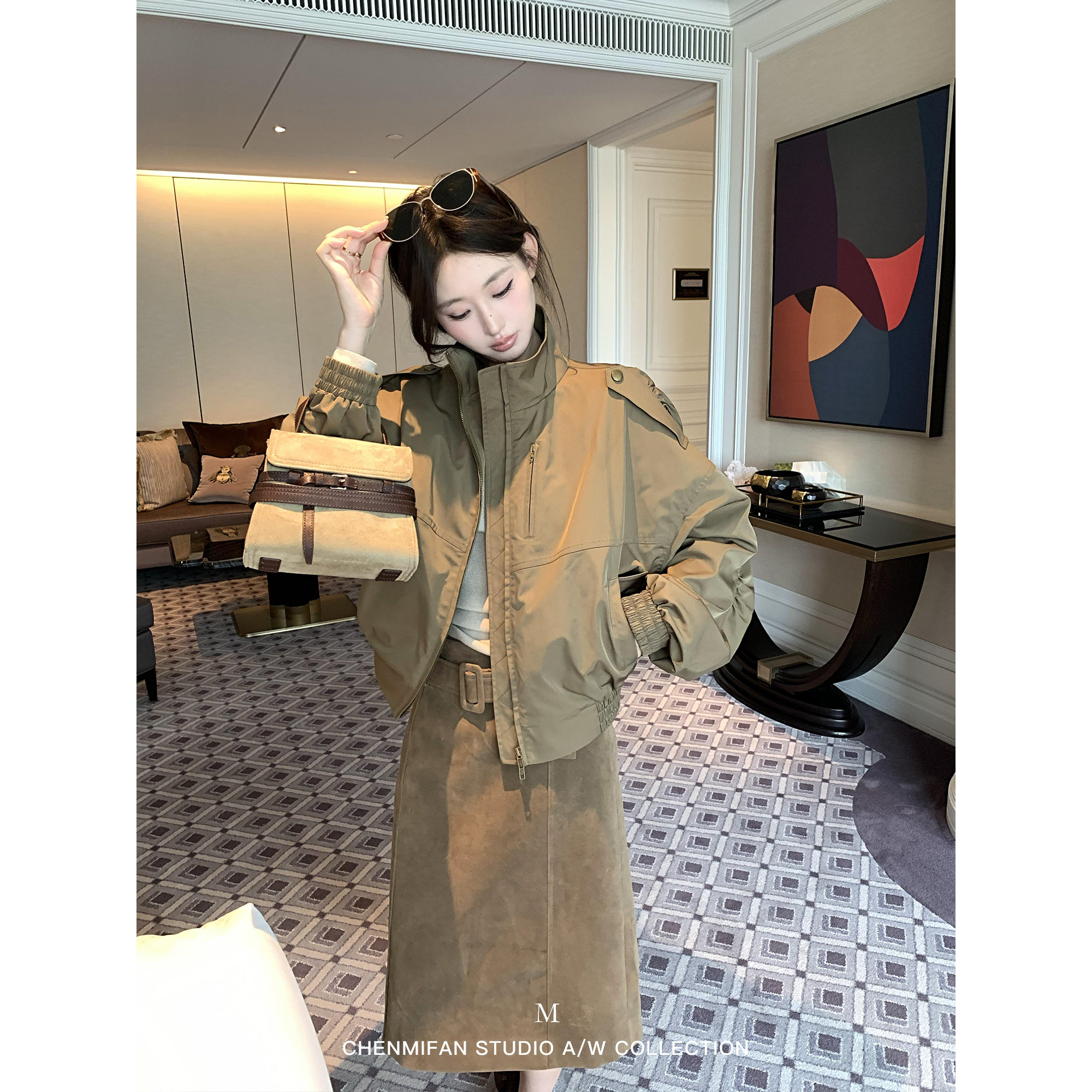 辰米范 高街领域 美式复古夹棉飞行夹克女设计感立领宽松短款外套,女装/女士精品,短外套,淘宝优惠券,粉丝福利购,淘宝优惠卷