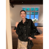 辰米范 现货7折 酷飒风翻领皮衣外套女高级感腰带pu皮夹克秋冬