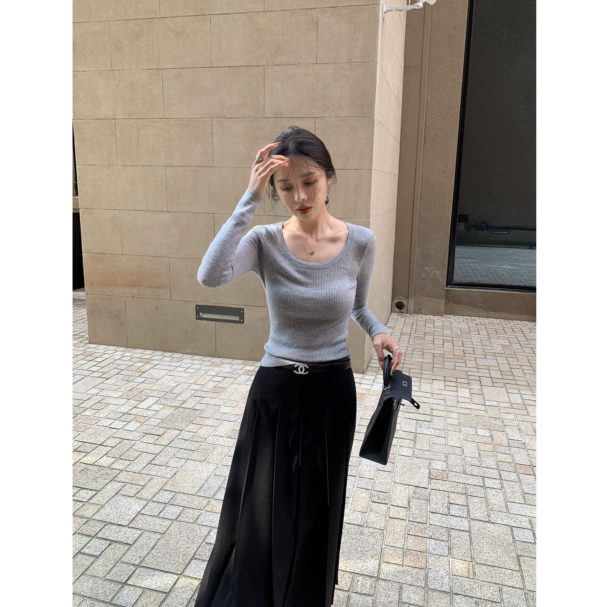 天丝羊毛针织衫女修身长袖打底