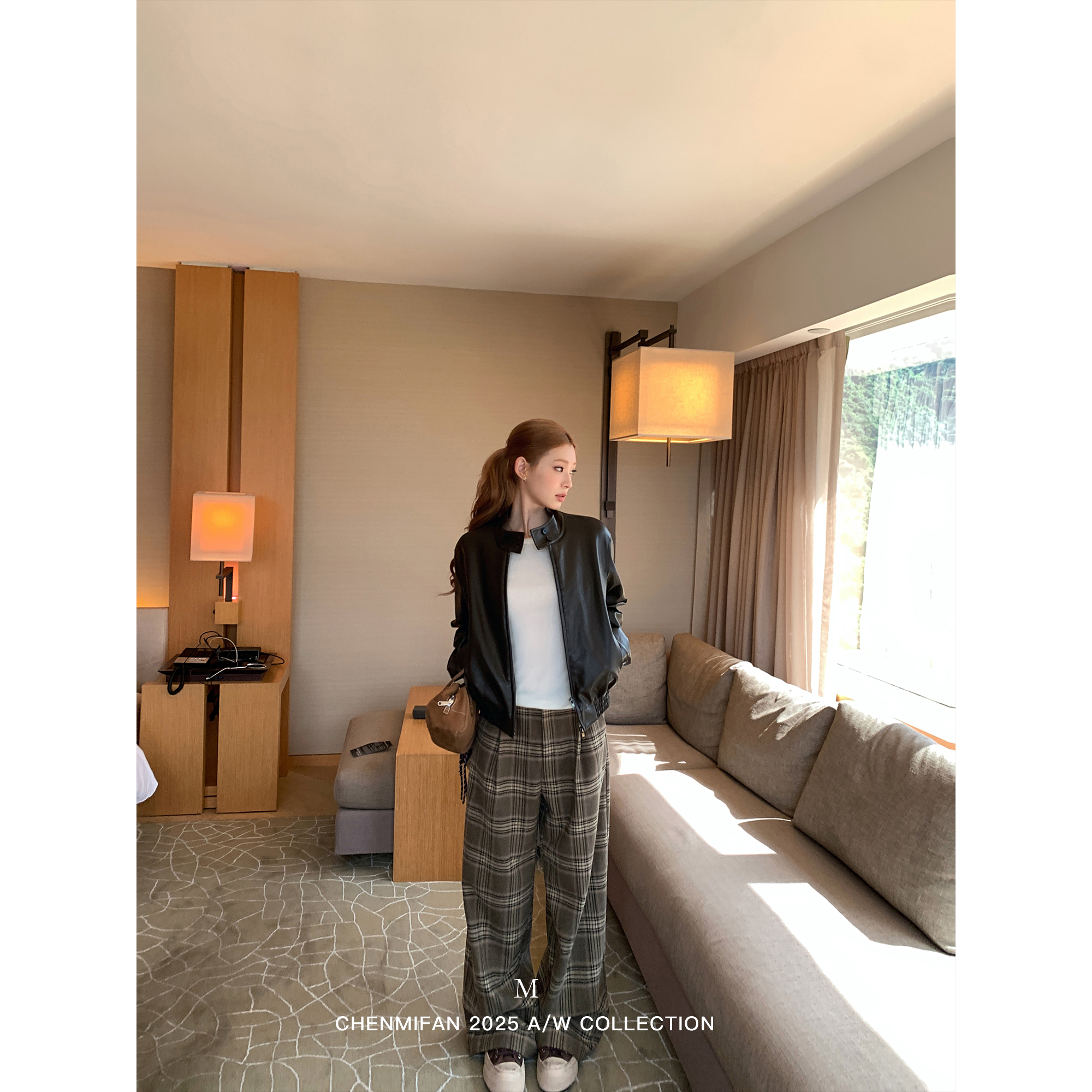 辰米范 暗涌都市 黑色立领短款pu皮衣外套女机车服气质复古夹克