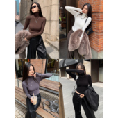 现货6折 黑色高领长袖 针织T恤女修身 辰米范 内搭打底衫 上衣