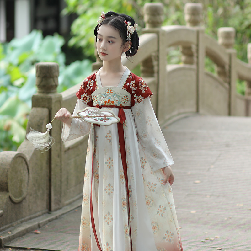 画扇汉服女童秋冬季古装超仙儿童公主连衣裙中国风唐装2023新款
