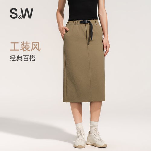 S&WSW速惟口袋工装裙美式复古简约直筒休闲设计感百搭中长款-XG