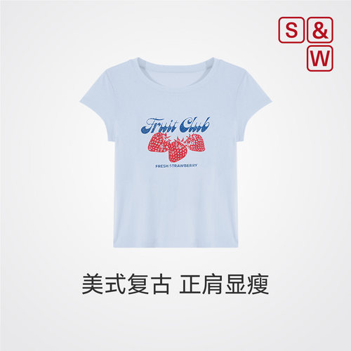 美式复古正肩显瘦短袖女t恤