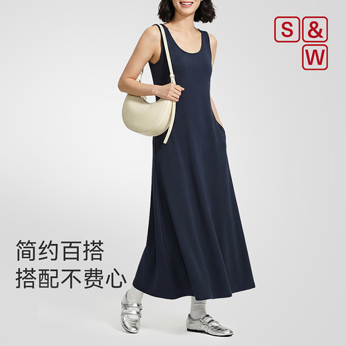 SW速惟休闲长裙女夏无袖背心A字连衣裙设计感休闲中长裙子2026新