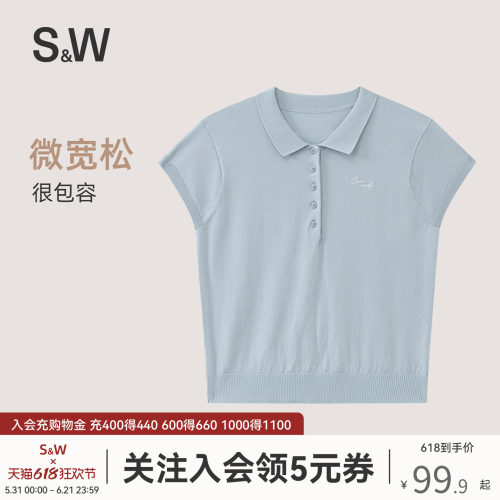 SW正肩短袖女夏短款天丝刺绣POLO衫休闲翻领纯色显瘦上衣2025新款