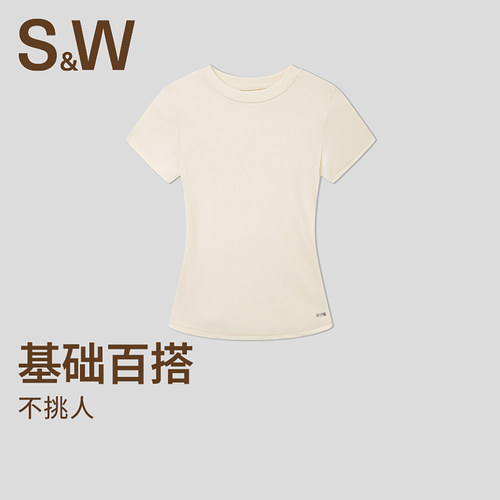 SW速惟正肩短袖女夏简约百搭时尚圆领T恤修身显瘦透气上衣2026新
