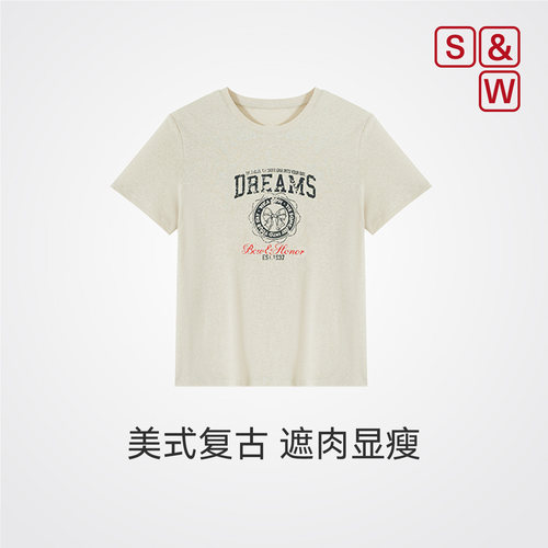 美式复古短袖女t恤小个子上衣