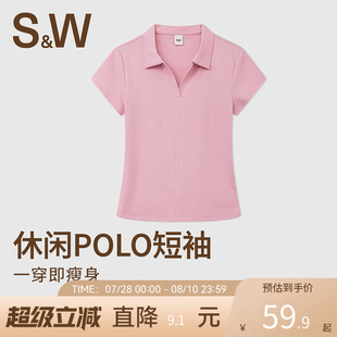 SW运动短袖 柔软户外跑步上衣 T恤女纯棉透气纯色POLO衫 翻领短袖