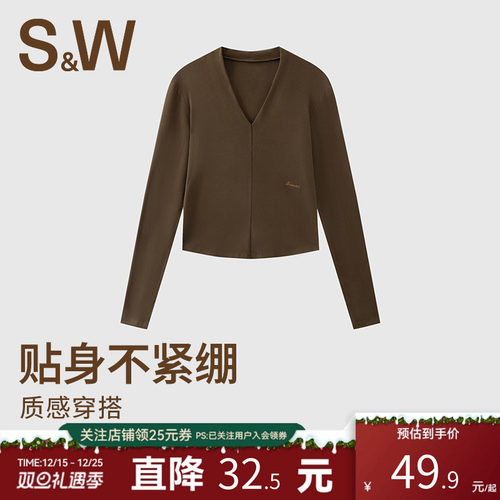 SW速惟运动长袖女V领T恤跑步健身服秋冬训练户外保暖上衣2025新款