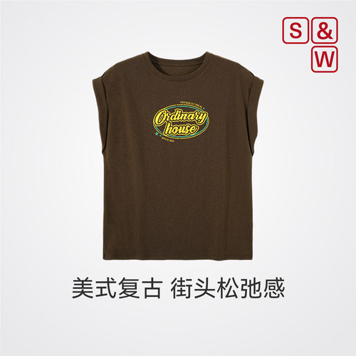 美式复古无袖女t恤休闲运动