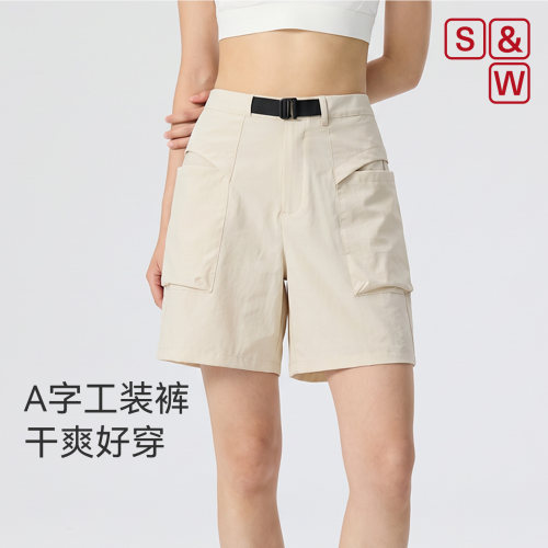 运动工装短裤女健身休闲两穿透气