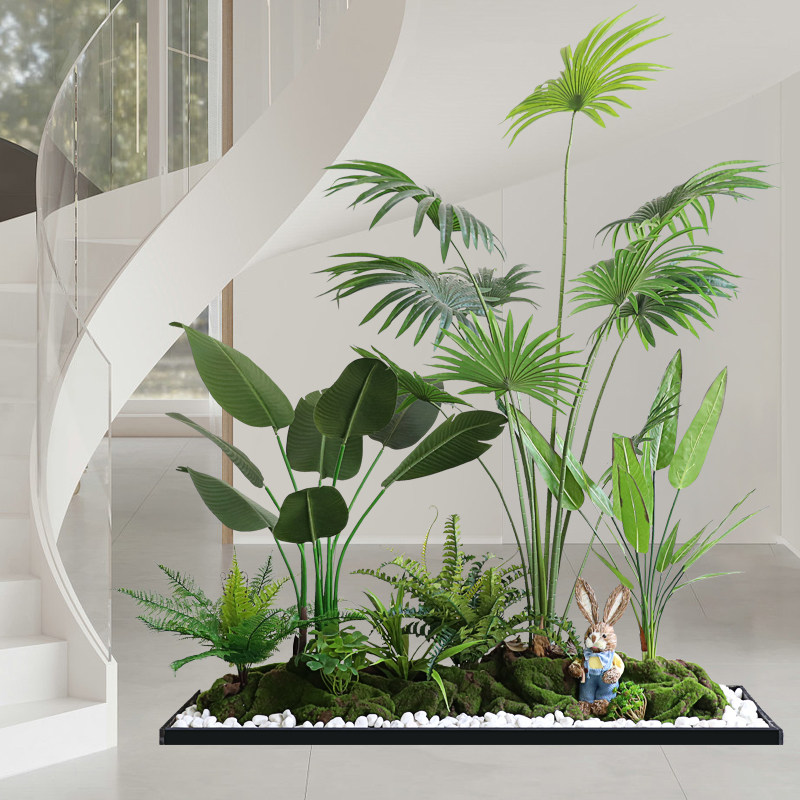 仿真绿植盆栽楼梯下造景假树仿真树景观空间转角植物室内造景装饰