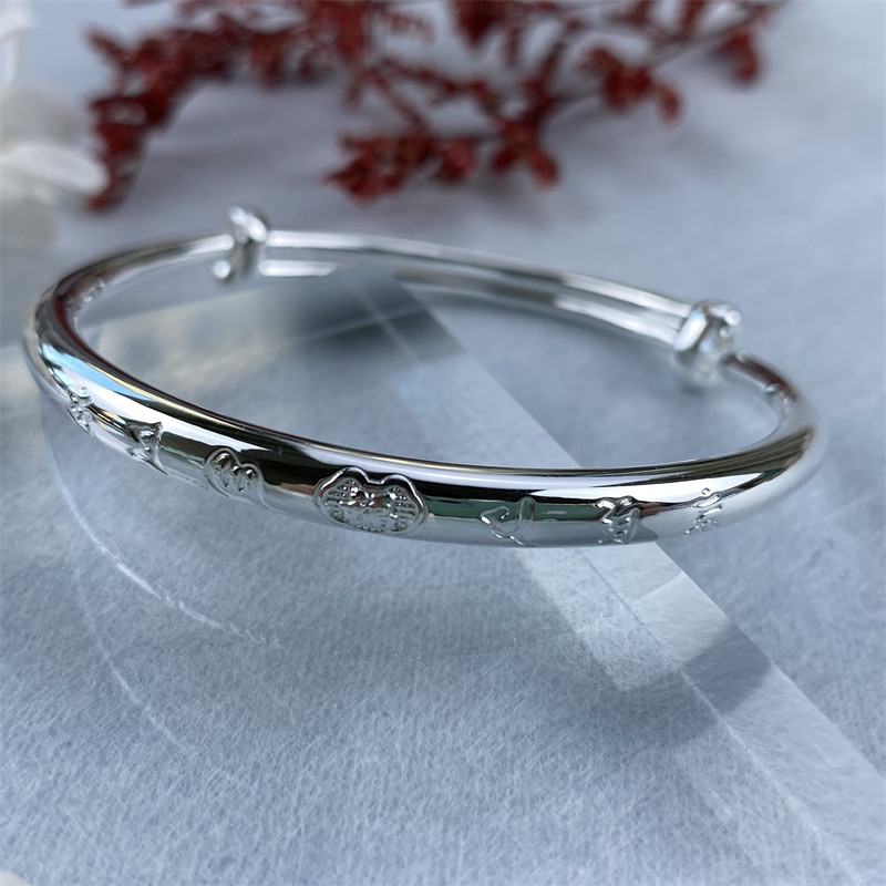 999 GLOSSY ROUND BELLY SILVER BRACELET LOTUS COPPER COIN SIX-CHARACTER PROVERBS PISCES BLESSING WORD BRACELET GIRL VALENTINE GIFT