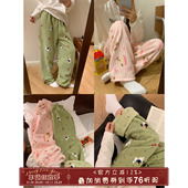 加厚保暖松紧家居裤 馨帮帮Homedress 秋冬可爱卡通印花毛绒睡裤 女