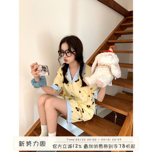 夏季 短裤 新款 短袖 家居服 卡通小狗印花睡衣女套装 馨帮帮Homedress