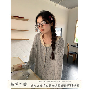 馨帮帮Homedress 甜美蕾丝圆领小熊睡衣女秋冬德绒磨毛家居服套装