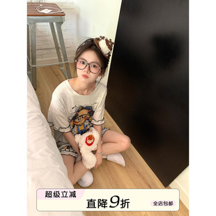 宽松家居服套装 馨帮帮Homedress 新款 甜美卡通花边短袖 睡衣女夏季