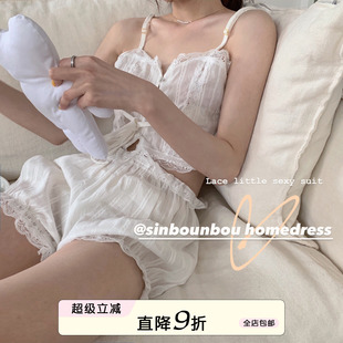 女夏季 馨帮帮Homedress法式 家居服套装 甜美蕾丝吊带睡衣 短裤