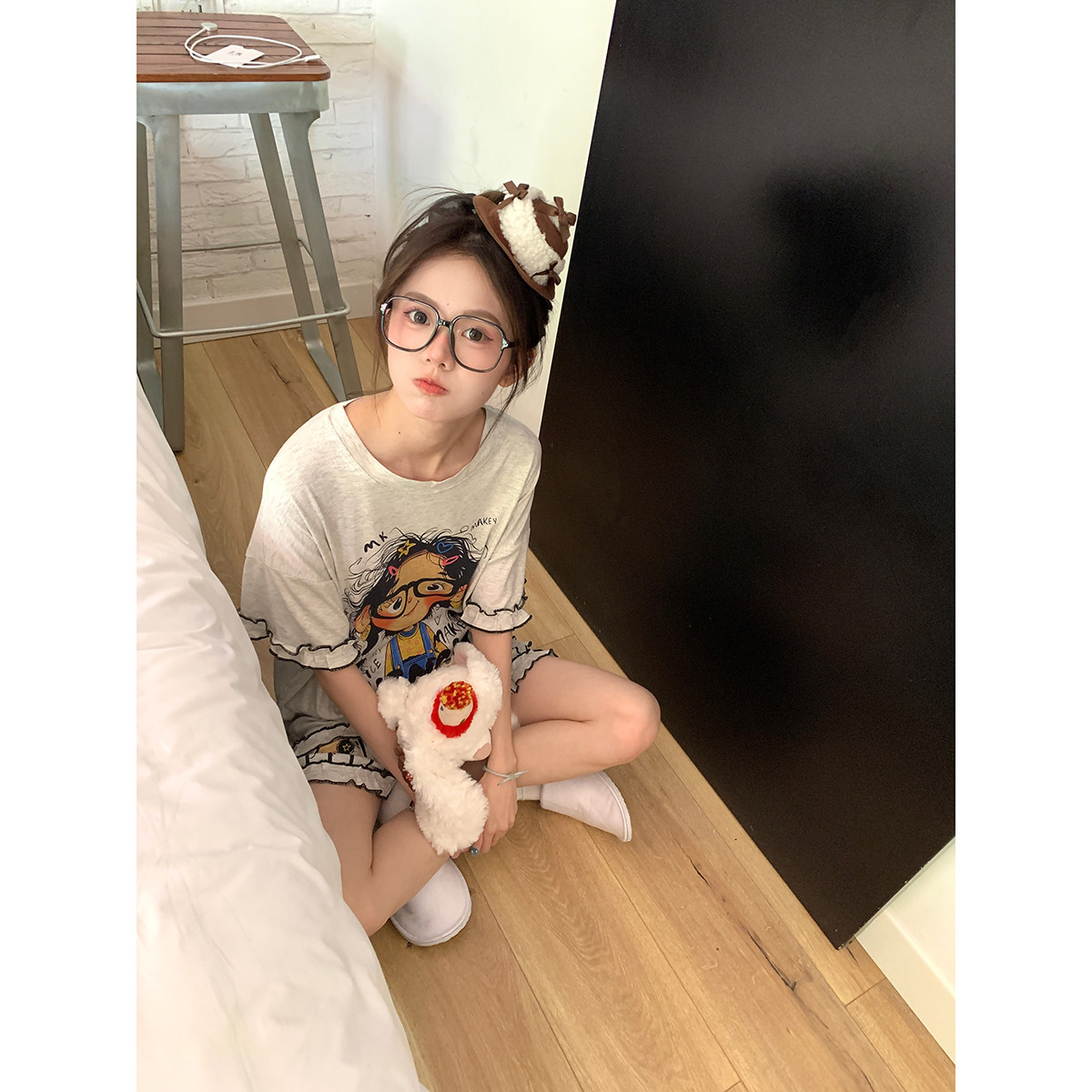 馨帮帮Homedress 甜美卡通花边短袖睡衣女夏季新款宽松家居服套装,女士内衣/男士内衣/家居服,睡衣/家居服套装,淘宝优惠券,粉丝福利购,淘宝优惠卷