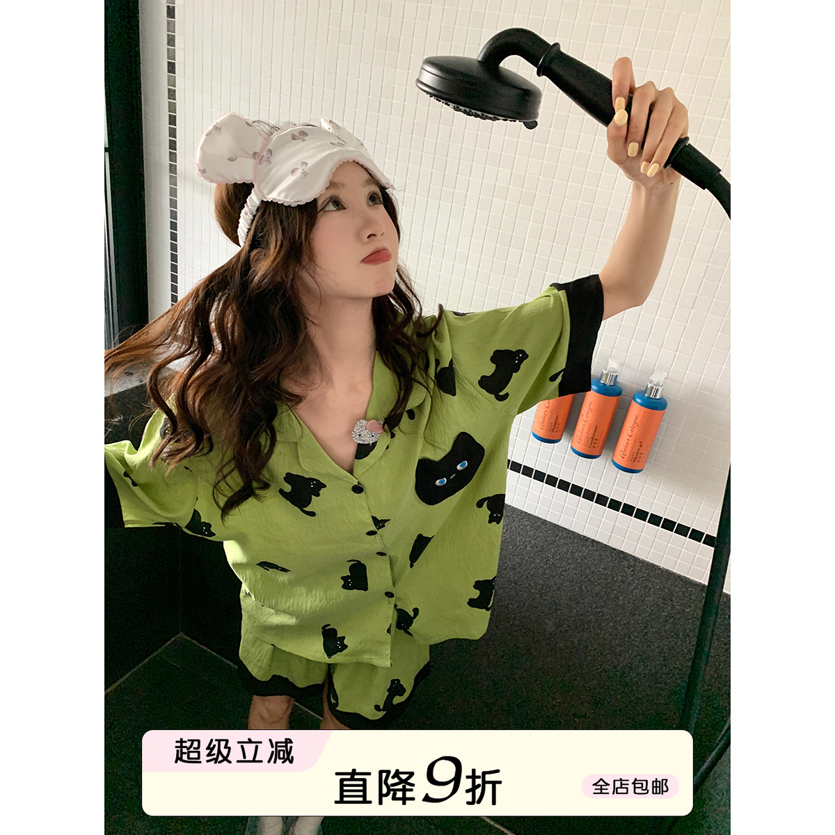 馨帮帮Homedress 猫咪翻领短袖睡衣女2025夏季舒适透气家居服套装