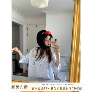 翻领可爱家居服套装 馨帮帮Homedress 格子睡衣女长袖 新款 2026春季