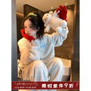 馨帮帮秋冬新款 圆领卡通珊瑚绒睡衣女加厚保暖亲肤外穿家居服套装