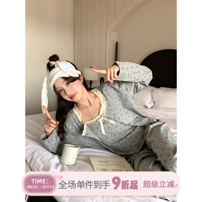 馨帮帮2025年蝴蝶结小熊印花吊带睡衣女春秋休闲外穿三件套家居服