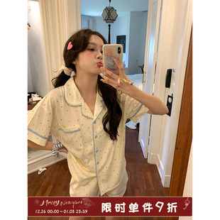 女春秋柔软透气长袖 睡衣睡裤 家居服 清新波点短袖 馨帮帮Homedress