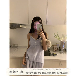 女夏季 睡衣家居服两件套薄款 带胸垫条纹吊带短裤 馨帮帮Homedress