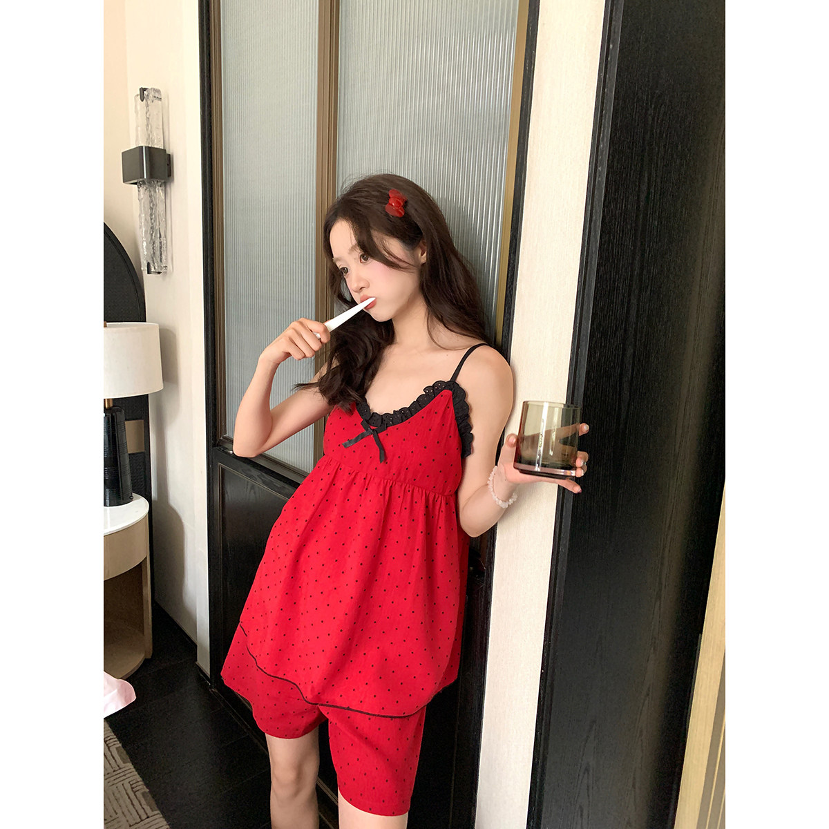 馨帮帮Homedress 纯欲蕾丝波点吊带睡衣女2025年夏季带胸垫家居服,女士内衣/男士内衣/家居服,睡衣/家居服套装,淘宝优惠券,粉丝福利购,淘宝优惠卷