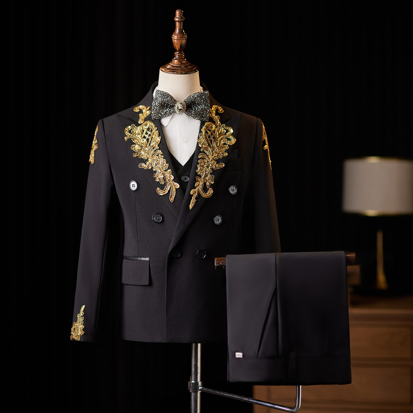 男童西装钢琴演出服走秀礼服中式主持人高端小西服儿童年会西装冬