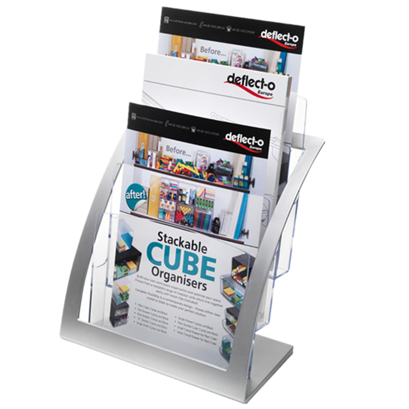 欧美A4亚克力展示架三层桌面资料架目录架报刊架银色杂志架办公银行收银台式宣传单架黑色A6多层文件收纳架