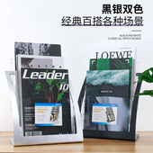 欧美A4亚克力展示架三层桌面资料架目录架报刊架银色杂志架办公银行收银台式 宣传单架黑色A6多层文件收纳架