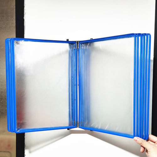 A4翻页文件夹蓝色壁挂式文件架强磁文件夹墙壁展示架车间流程操作展示架目视表资料册展示夹活页转轴翻页