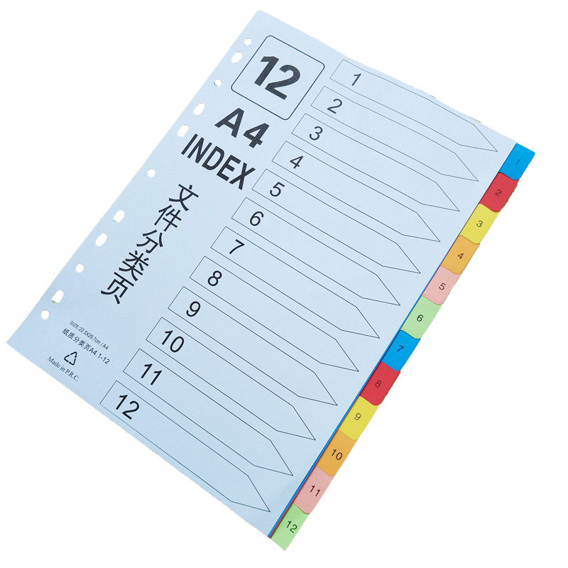 索引纸保存卡片12页办公整理彩色分类标签纸档案分类纸5页文件分类页